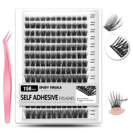 Wispy Self Adhesive Lash Clusters 156pcs Natural Lash Clusters No Glue Needed 10-16mm C Curl Lashes Extensions Pre-Glue Individual Lashes Super Thin Beauty and Personal Care EPUDY FIHSALA Default Title