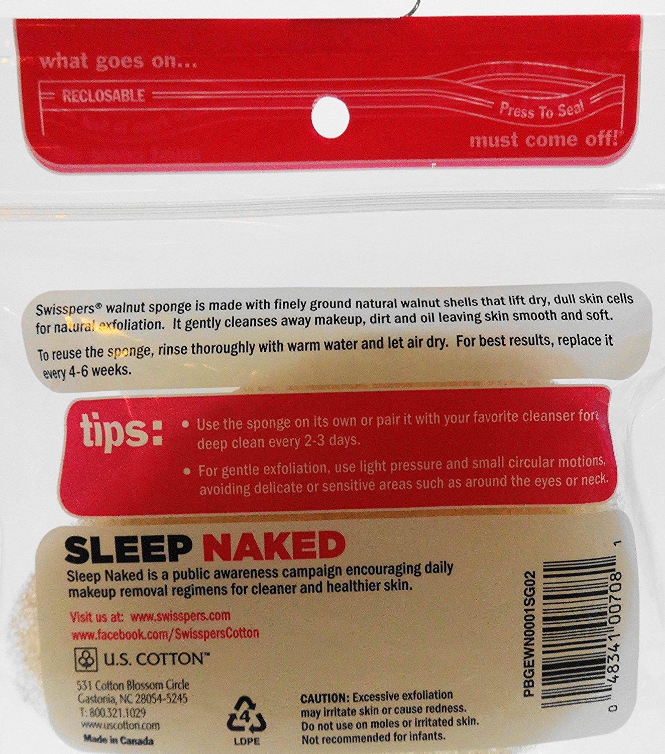 Swisspers 2 Piece Walnut Exfoliating Sponge, 0.64 Ounce