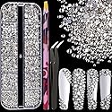 6 Sizes Transparent White Silver Glass Crystal Kit with Pickup Pen + Tweezer Tools for Shine Nail Art Manicure Makeup DIY Decoration Flatback Round