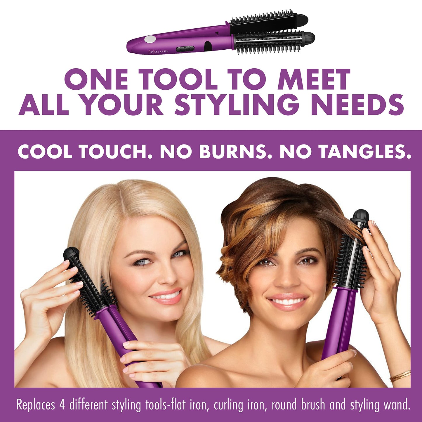 Instyler Pro Hair Straightener, 2 in 1 Ceramic Flat Iron Hair Straightener & Hot Brush for Added Volume and Waves, Auto Safety Shut Off, Cool Touch