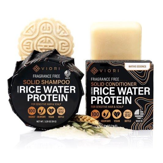 Viori Native Essence Shampoo and Conditioner Bar Set Made with Rice Water - Handcrafted Sulfate Free Shampoo and Conditioner
