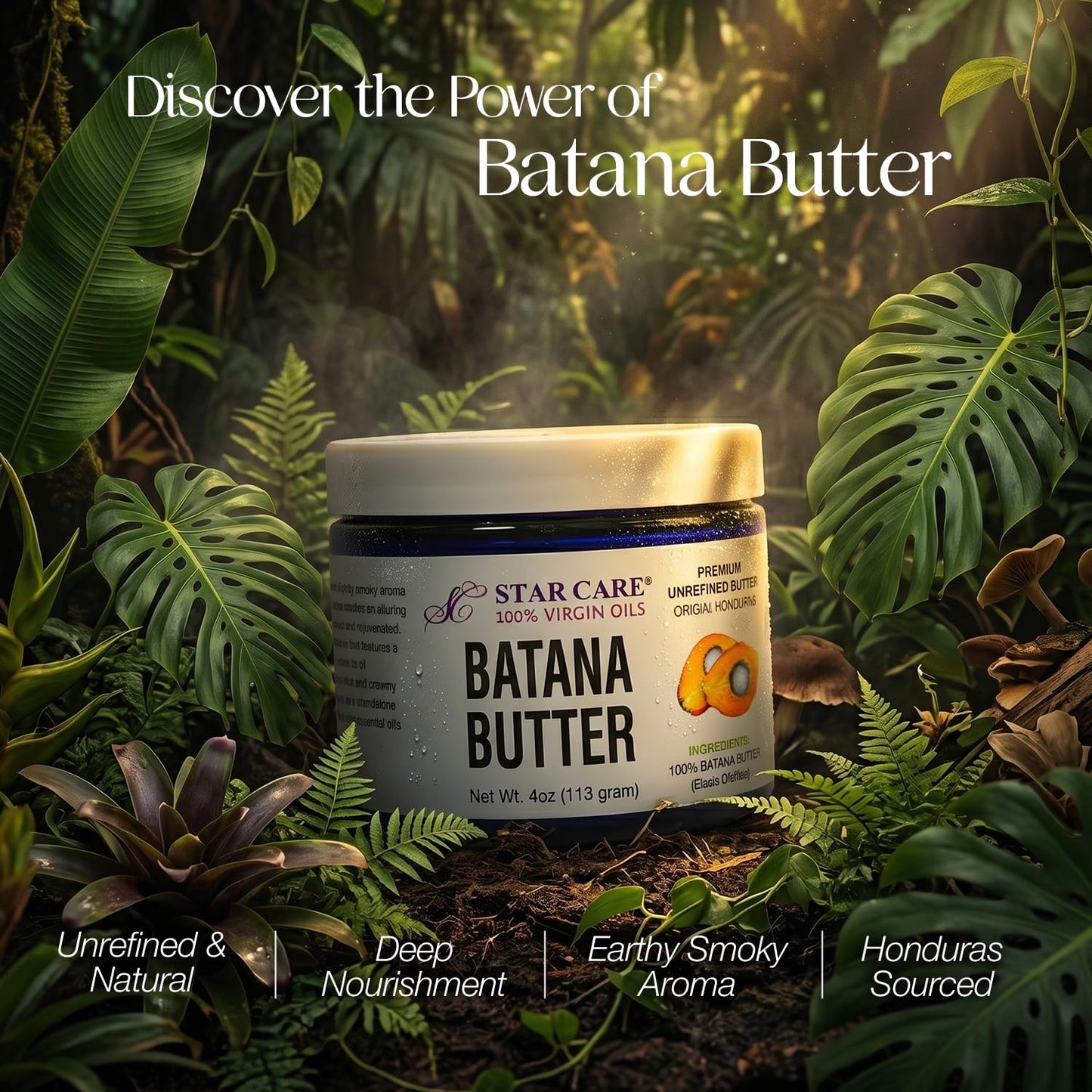 STAR CARE 100% Virgin Batana Butter 4oz/113g Unrefined Pure Hair Skin Moisturizer Deep Hydration for Dry Damaged Curly Hair Natural Scalp & Body