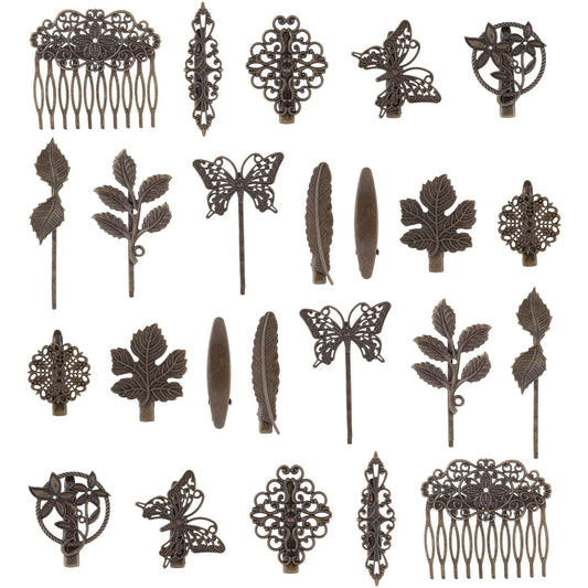 Lawie 24 Pack Vintage Retro Boho Decorative Metal Hair Clips Barrettes Butterfly Flower Leaf Feather Duckbill Alligator Hairpins Bobby Pins Comb