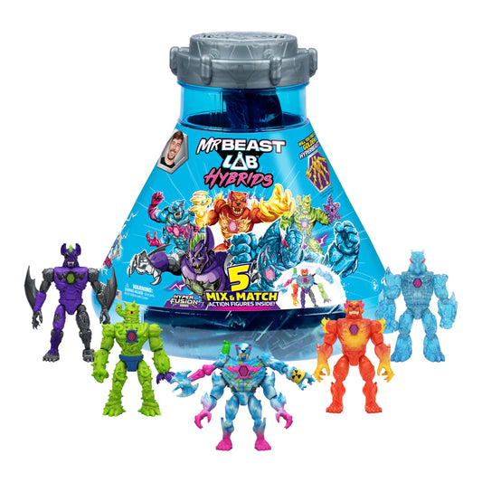 MRBEAST LAB Hybrids Mega Pack – Mix & Match 5 Action Figures with Hybrid Parts, Reveal Mega Torso Panther & Real Colors, Collect 30+ Beasts