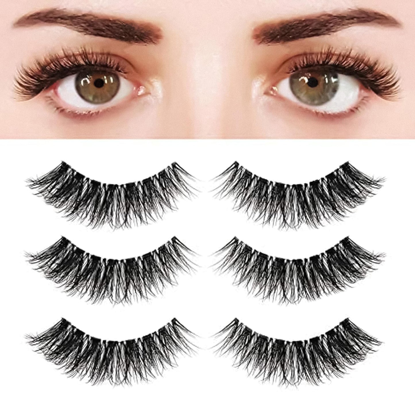 Eyelashes Natural Look False Lashes - Bepholan Fake Eyelashes 5D Super Fluffy False Eyelashes Clear Band Wispy Lashes 3-Pack Faux Mink Lashes(XMZ92)