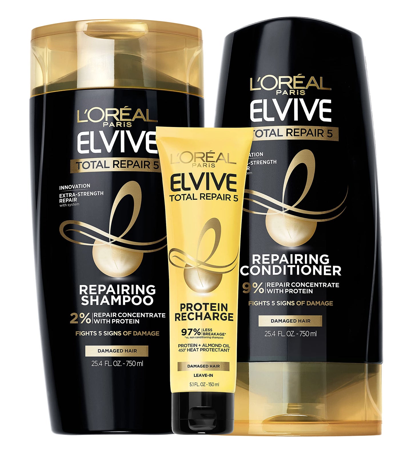 L’Oréal Paris Elvive TR5 Repairing Shampoo, Conditioner and Protein Recharge, Total Repair 5, 1 Count