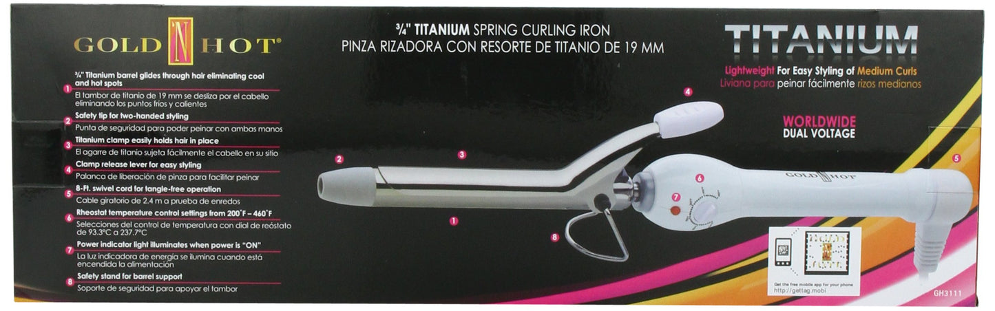 Gold 'N Hot Professional Titanium Spring Curling Iron, 3/4 Inch