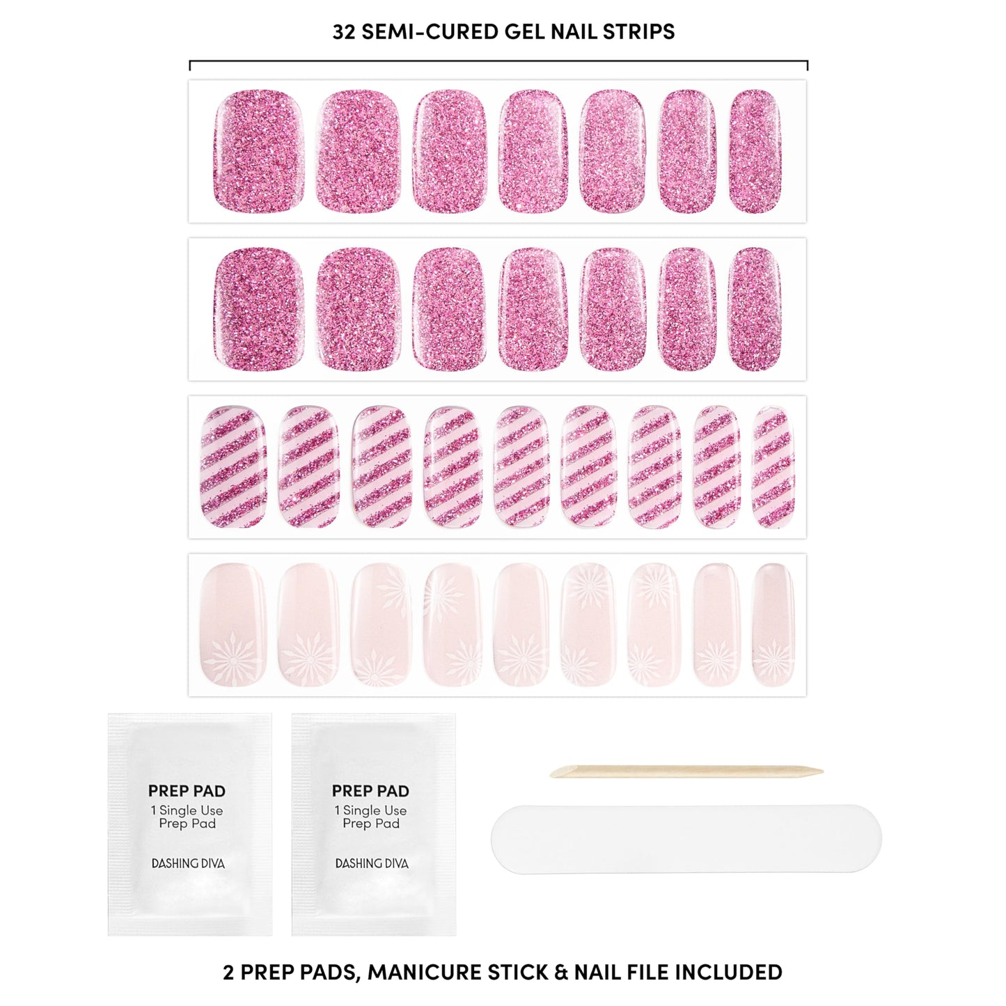 Dashing Diva Glaze Nail Strip Set - Rose Holiday - Long Lasting, Chip Resistant, Semi-Cured Gel Nail Strips - Gel Set - 4-Piece Manicure Kit with 32 Beauty & Personal Care Dashing Diva