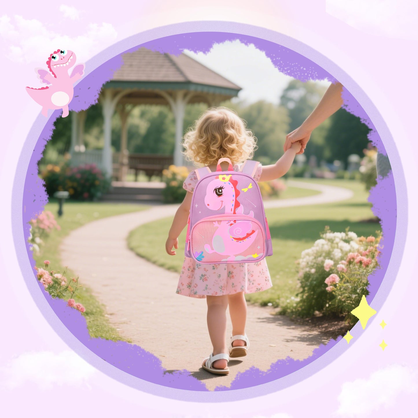 Lifelix Cute Toddler Backpack Preschool Dinosaur Schoolbag for 2-6 Girls Kindergarten Children Travel Bookbag (Purple)