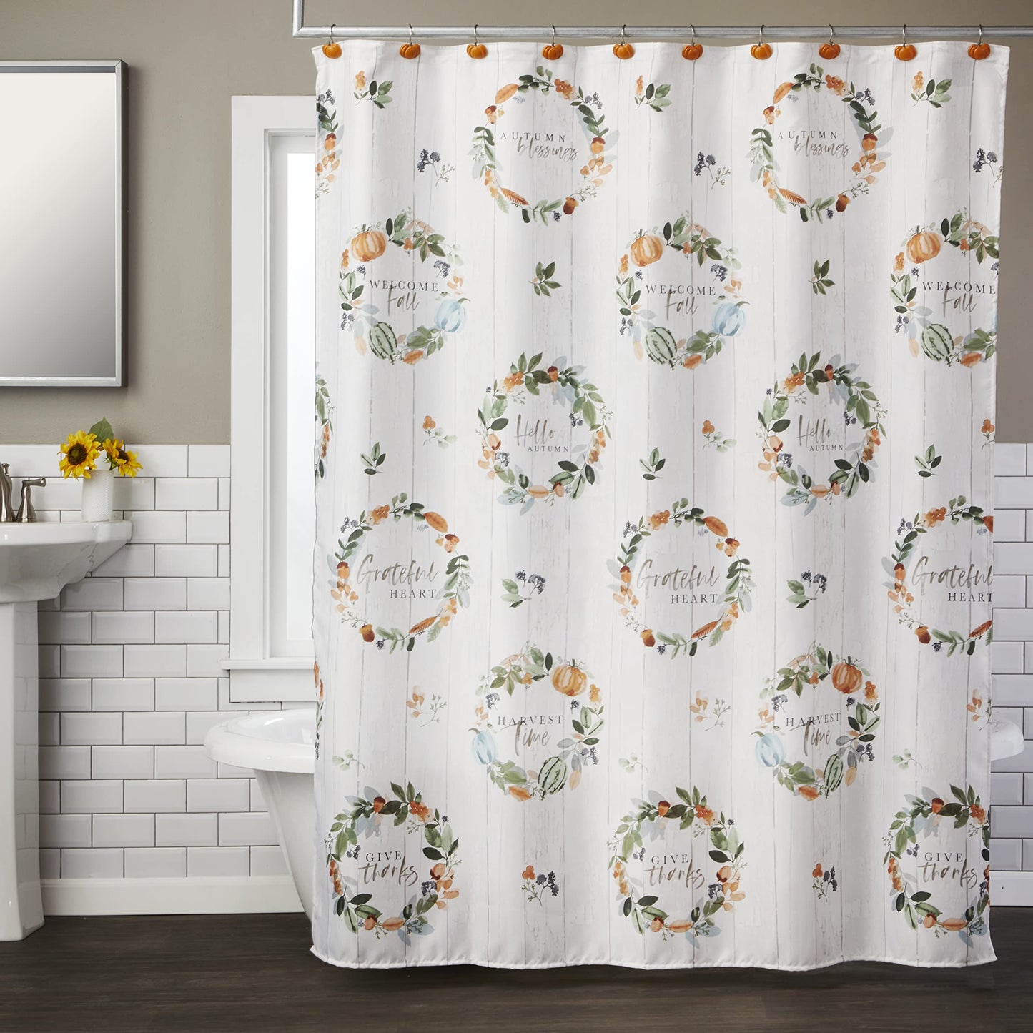 SKL Home Fall Nature's Harvest Shower Curtain, Multicolored 70.00" x 72.00"