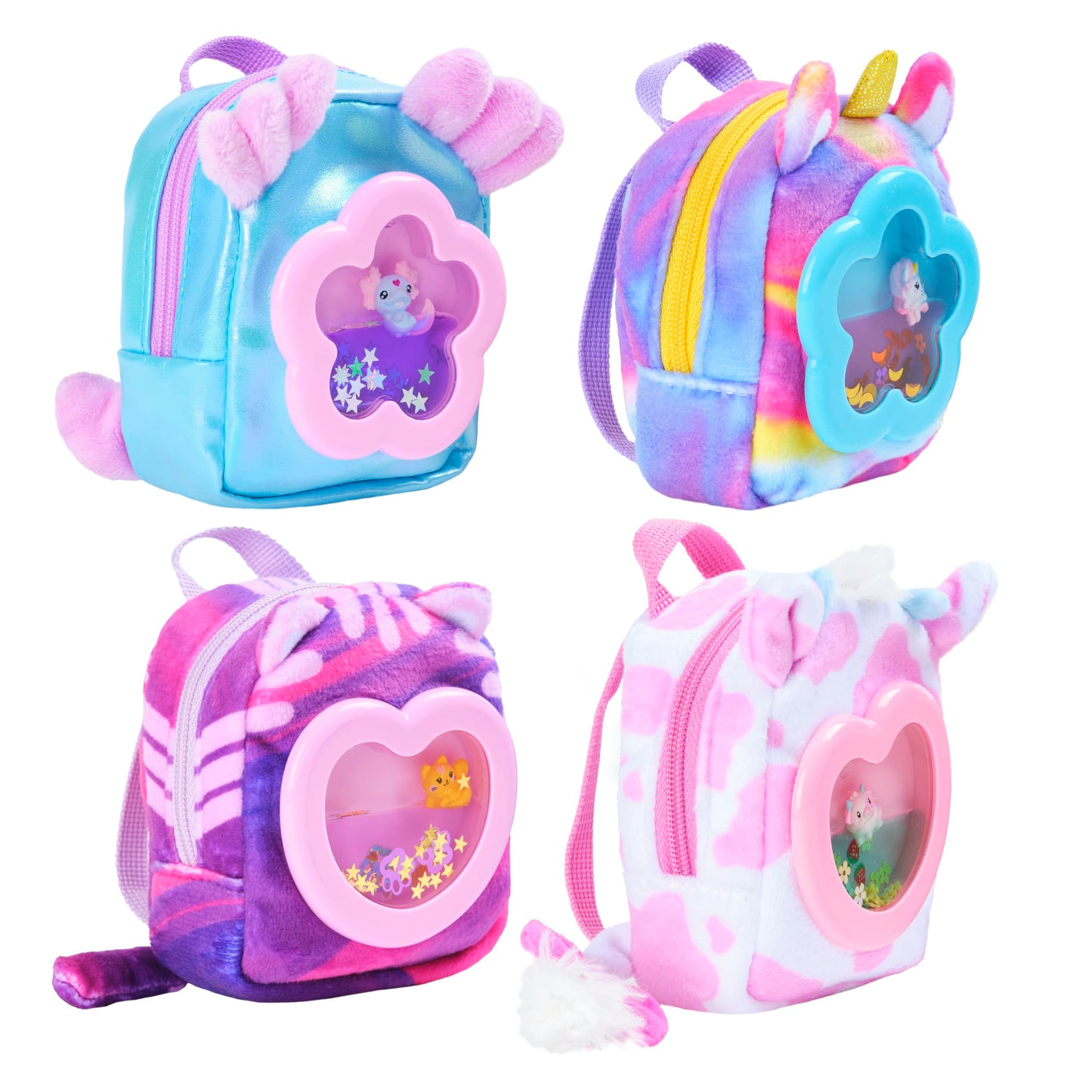 REAL LITTLES Liquid Charms, 1 Liquid Filled Micro-Sized Backpack with Window & Tiny Animal Charm Bobbing Inside, Reveal 6 Cute Tiny Animal Themed Stationery Surprises - Styles May Vary
