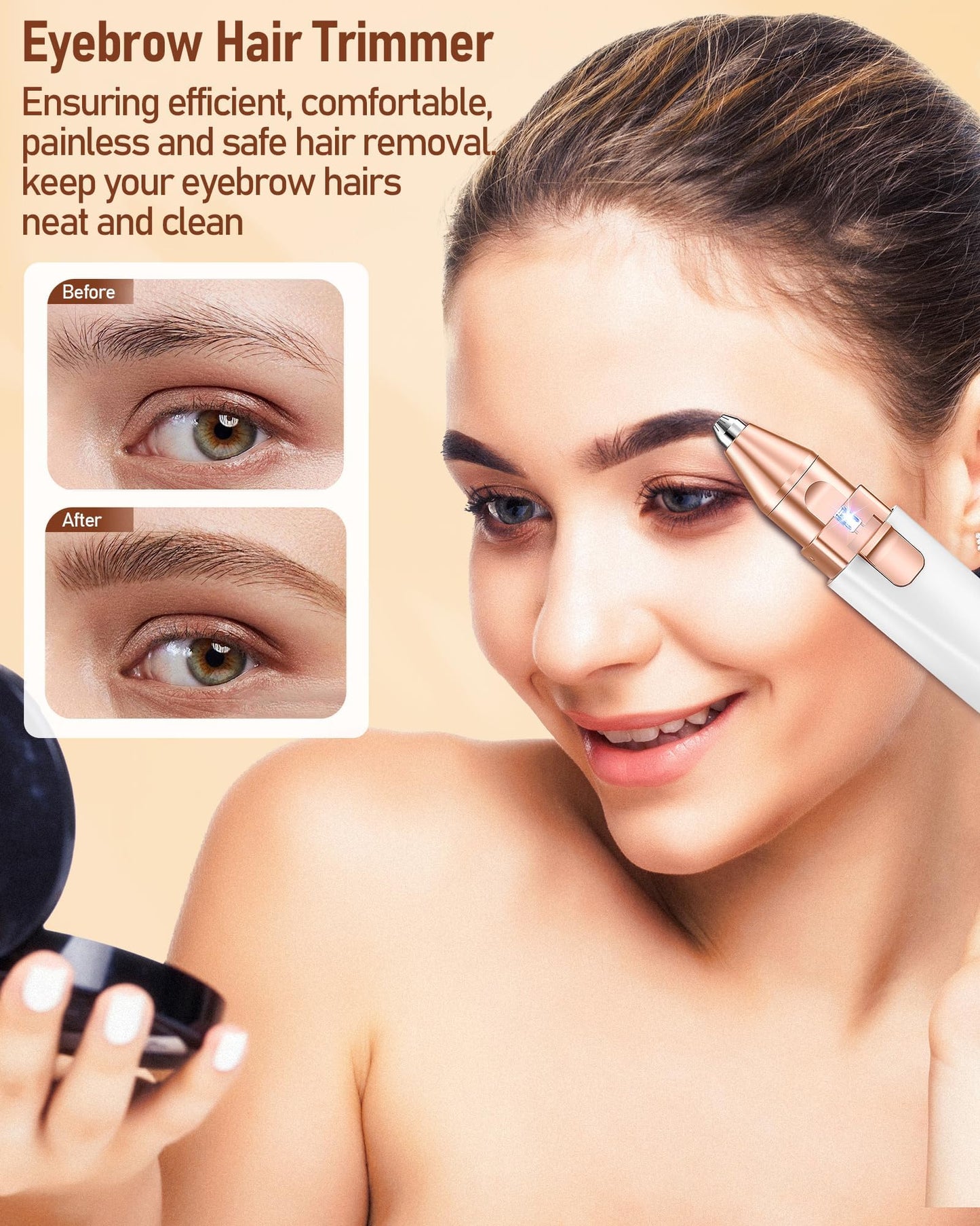 Eyebrow Trimmer Facial Hair Removal for Women: 2 in1 Rechargeable Face Shaver with LED Light, Painless Electric Eyebrow Razor for Eyebrows, Upper Lip Beauty and Personal Care IFANZETECH