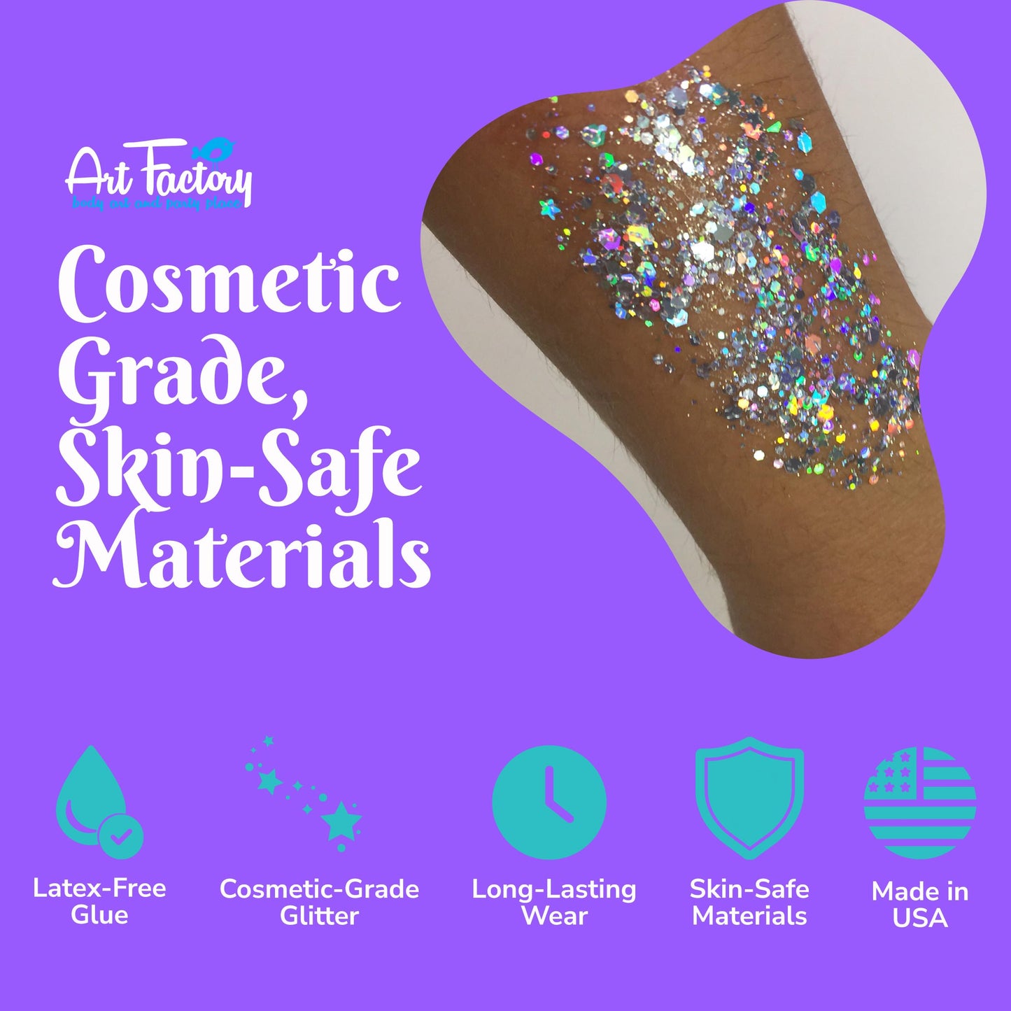 Art Factory Starstruck Silver Chunky Body Glitter Gel - Holographic Cosmetic Glitter for Face, Hair & Body - Festival Rave Makeup, Long Wear Hair
