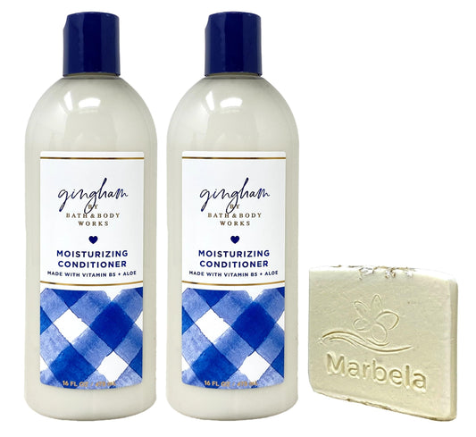 Bath & Body Works Gingham 2 Pack Moisturizing Conditioner Bundle with a Natural Oats Sample Soap