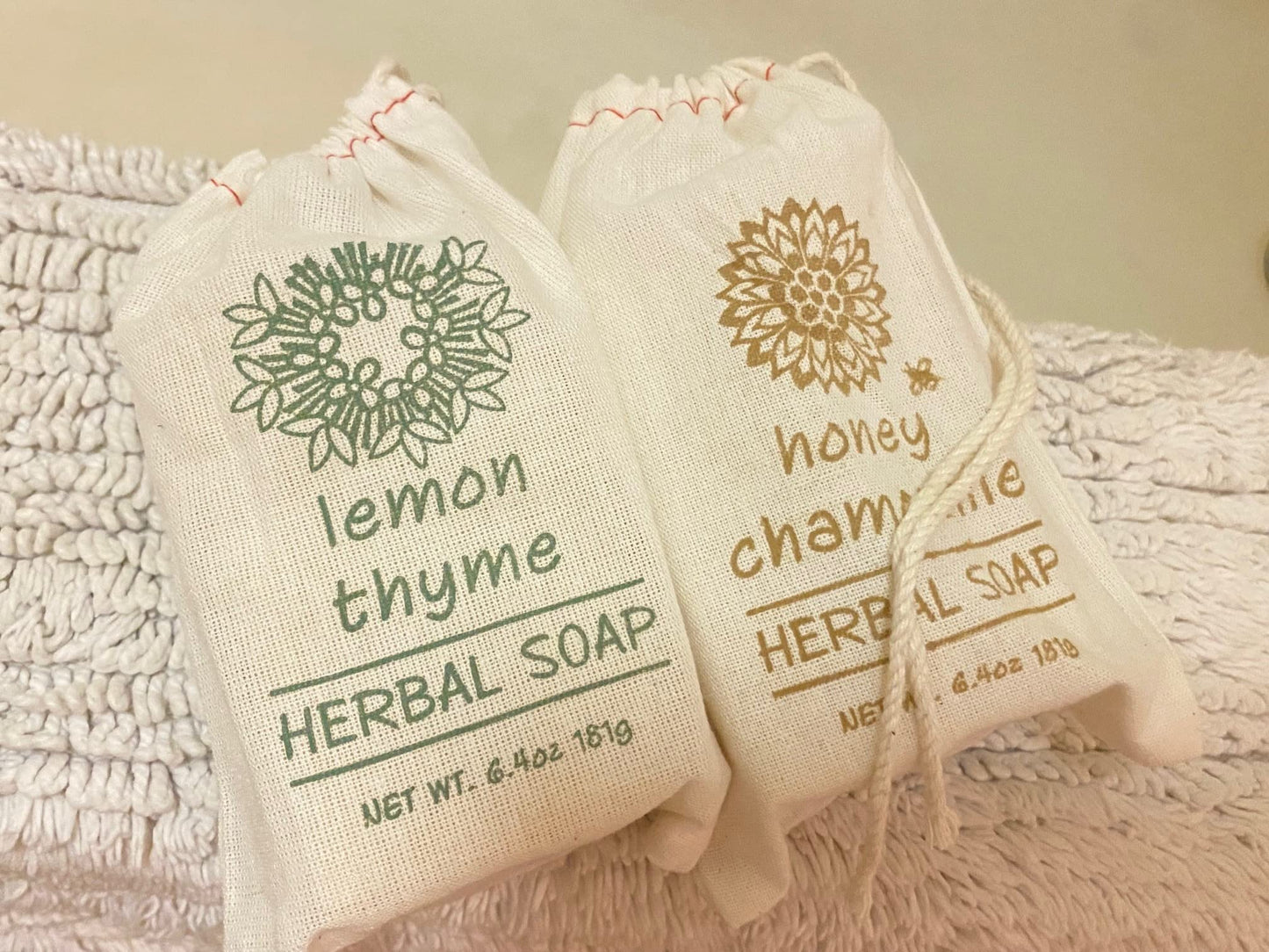 Greenwich Bay Trading- 2 Pack Honey Chamomile & Lemon Thyme Herbal Soaps- Enriched with Shea Butter, Virgin Olive Oil and Infused with Fresh Botanical