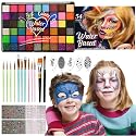KNLDEFV 54 Color Kids Face Painting Kit, Non Toxic Water Activated Face Paint Palette with Stencils, Brush, Sparkle Gems. Perfect for Birthday