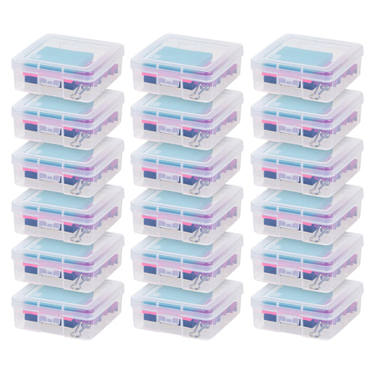 IRIS USA Pencil Case Boxes, 18-Pack, |Made in USA|, Plastic Bead Organizing Containers with Snap Lid for Arts, Crafts, Ephemera, Stickers, & Dance…