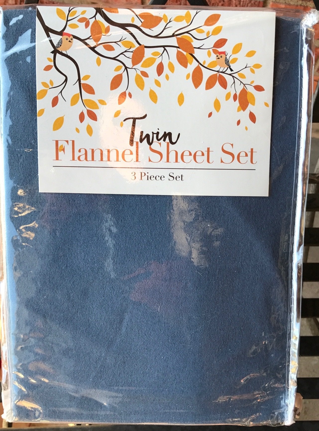 Himatsingka Blue 100% Cotton Flannel 3 Piece Twin Sheet Set Made in Turkey Machine wash Warm