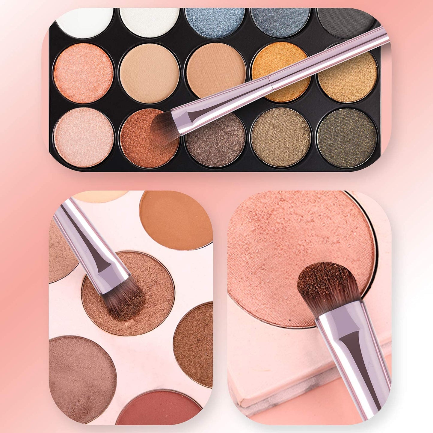 GUIGUDESN 5Pcs Pink Eyeshadow Brush Set, Premium Synthetic Bristles, Aluminum Handles, Angled, Rounded, For Eyeshadow, Eyebrow, Eyeliner
