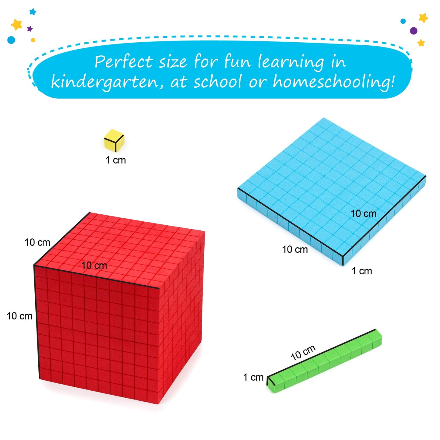 Simply Magic 131pcs Foam Base Ten Blocks – Math Manipulatives for K-3, Place Value Counters, Number Cubes & Counting Blocks