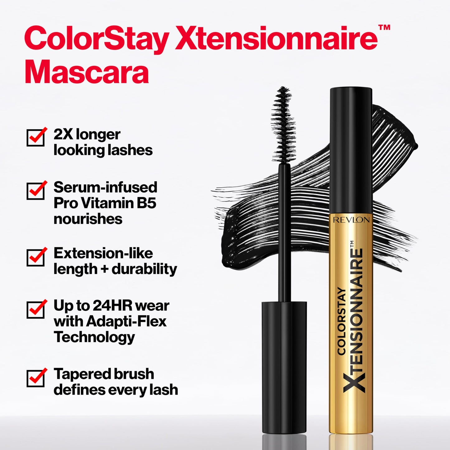 Revlon ColorStay Xtensionnaire Lengthening Lash Serum and Mascara In One, Tapered Brush for 2X Longer Looking Eyelashes, Infused with Pro Vitamin B5