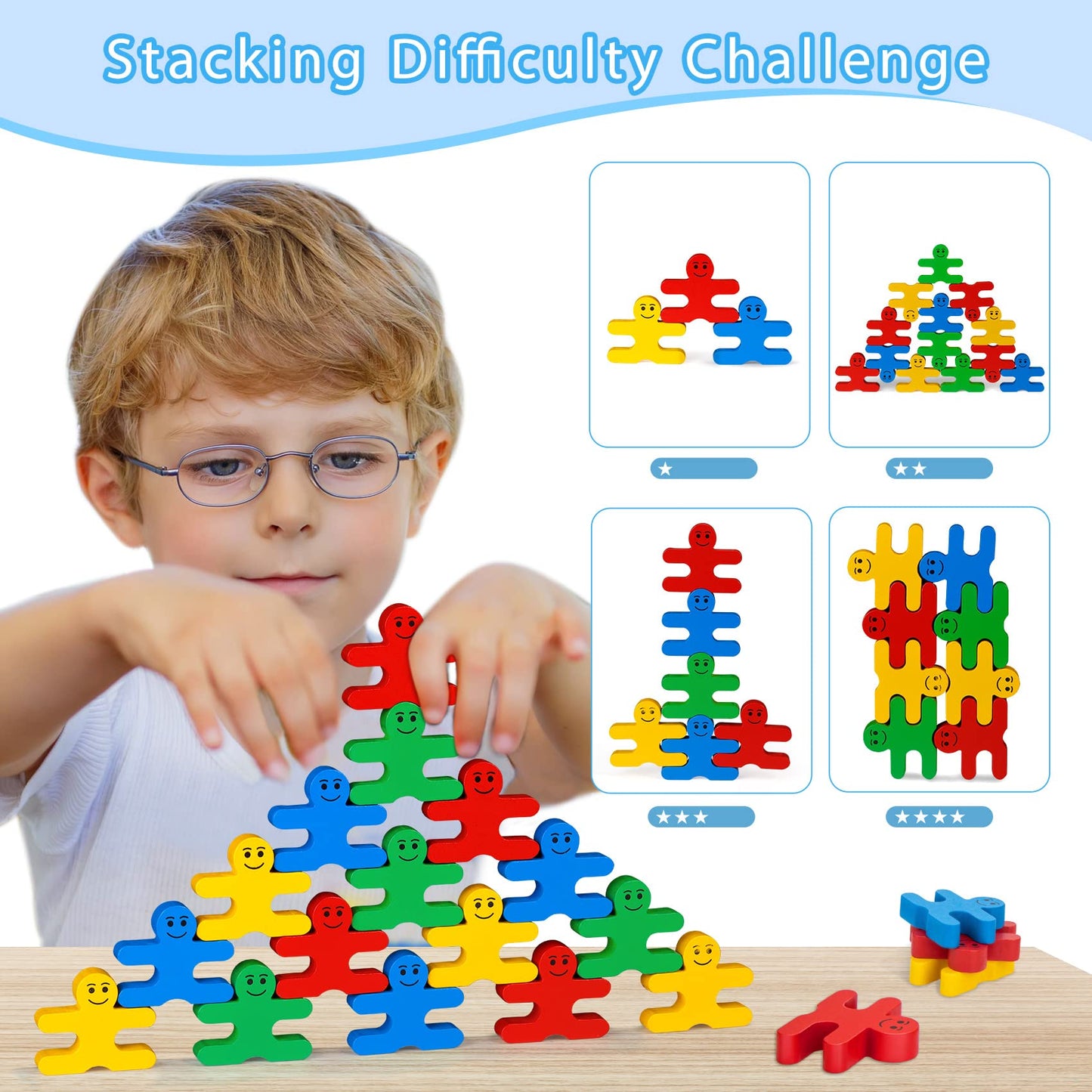 GIFT4KIDS Montessori Toys – 16pcs Wooden Building Blocks for Toddlers Ages 1-4, Stacking Sensory Toys & Birthday Gifts for Boys & Girls