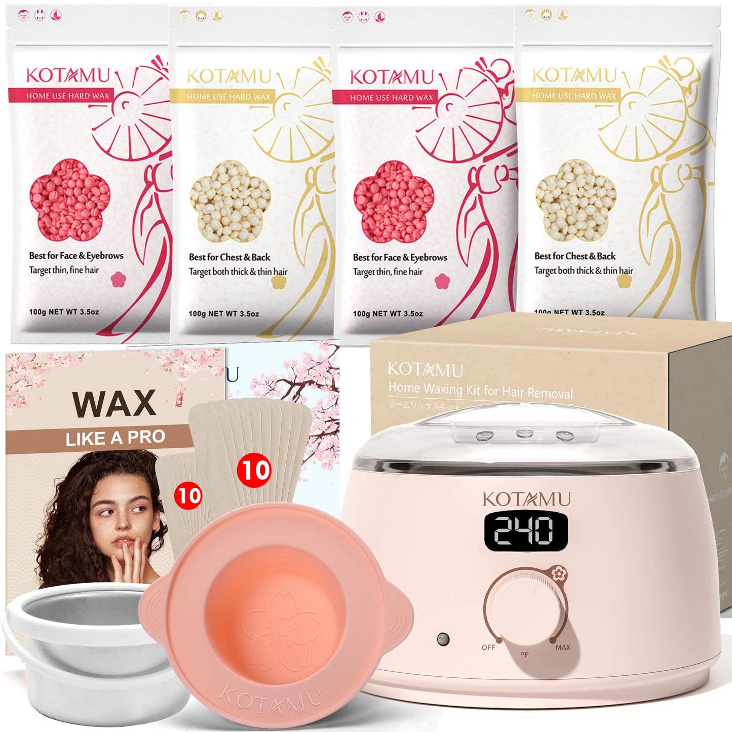 KOTAMU Waxing Kit for Women & Men, Pink Digital Wax Pot Warmer Hair Removal Beauty and Personal Care KOTAMU Default Title