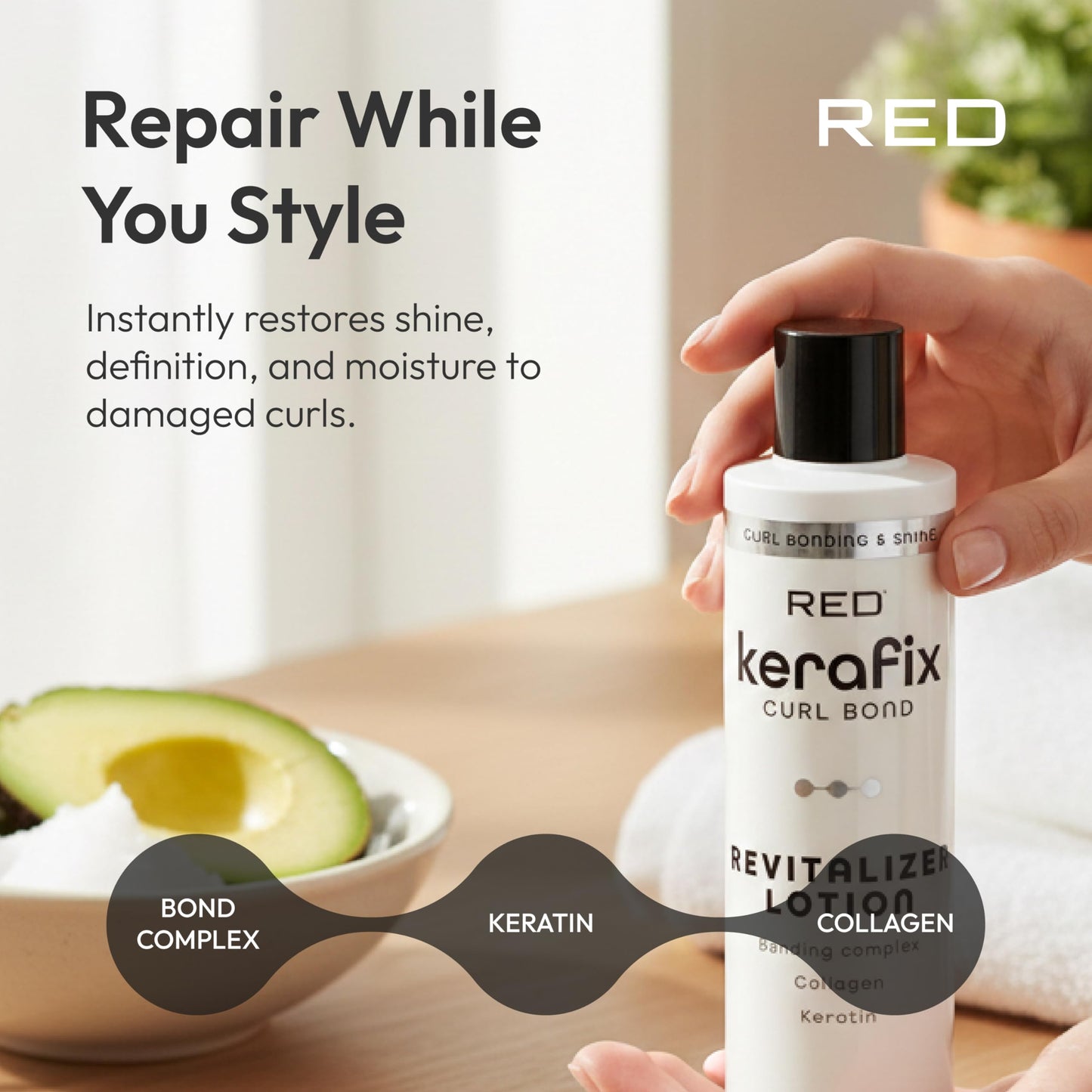 RED by Kiss Kerafix Curl Bond Revitalizer Lotion (8 Oz), Curl Defining Cream for Curly Hair & Textures, Anti-Frizz Bond Repair Enhance Shape, Boost