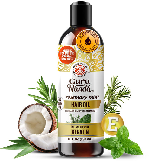 GuruNanda Rosemary Mint for Hair Growth with Keratin & Vitamin E Oil - Encourages Scalp, Shine & Hair Strengthening- 100% Natural, Cruelty-Free, 8oz