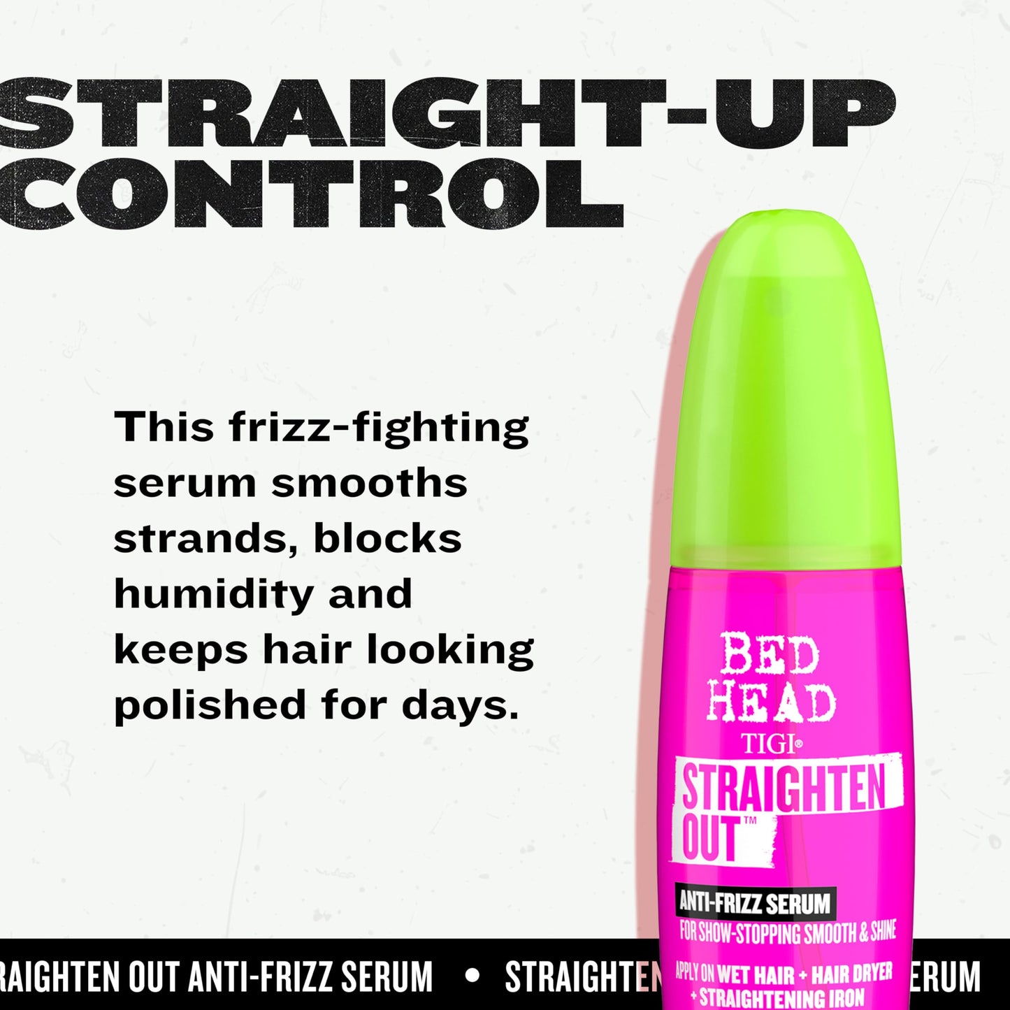 TIGI Bed Head Straighten Out Anti-Frizz Serum for Smooth and Shine, Sulfate-Free Styling Serum for All Hair Types