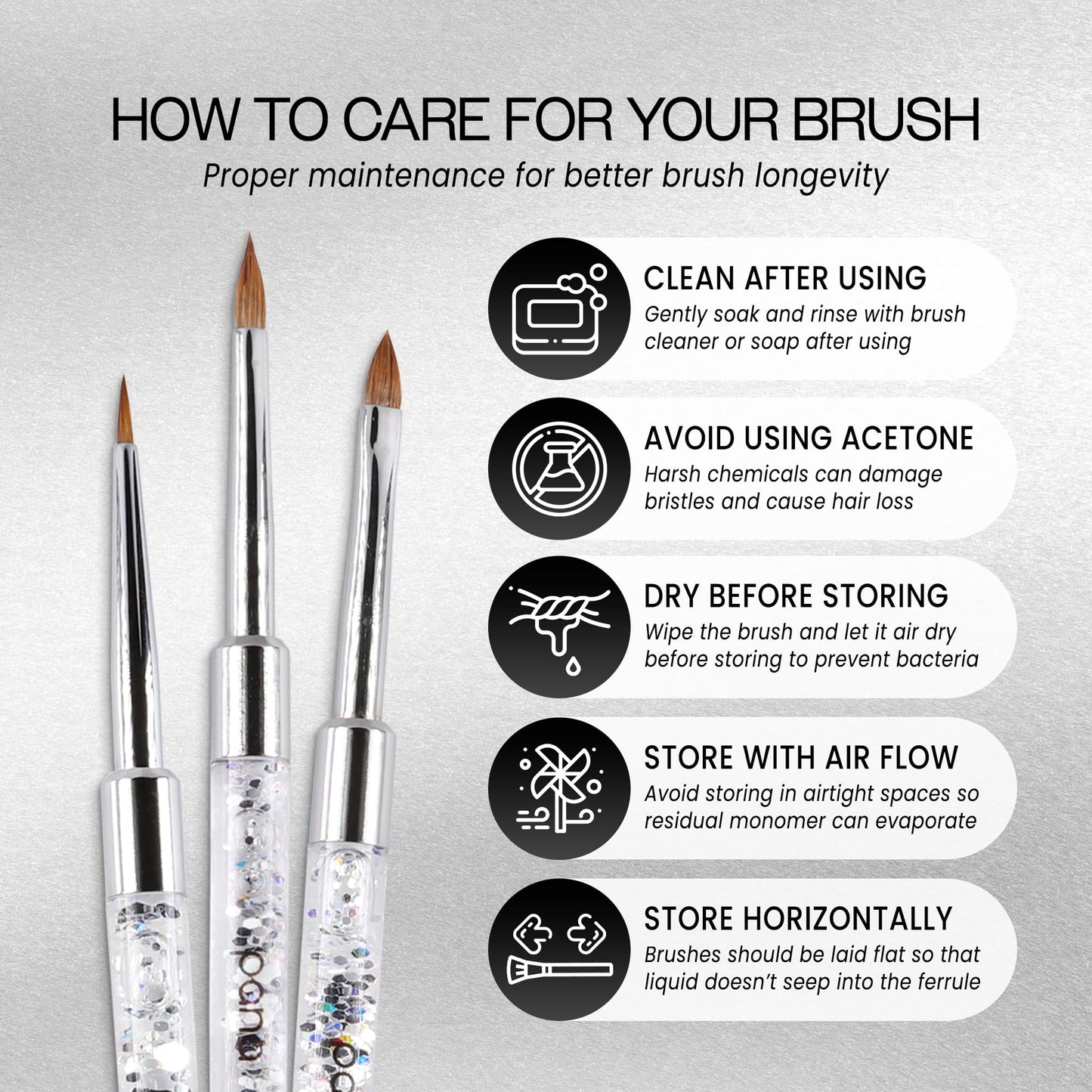 PANA 3D Kolinsky Nail Art Brush - Silver Glitter Handle, Size 4 - Acrylic Nail Art Sculpture Brush for Manicures Pedicure Salon Professional or