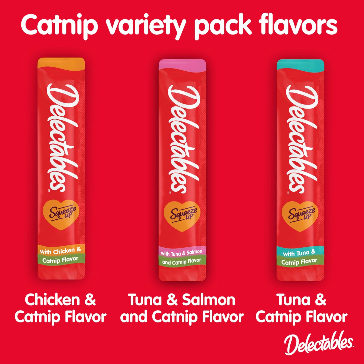 Delectables Squeeze Up Catnip Variety Pack – Creamy Lickable Cat Treats, Grain-Free, No Fillers or Preservatives – 20 Tubes, 0.5oz Each