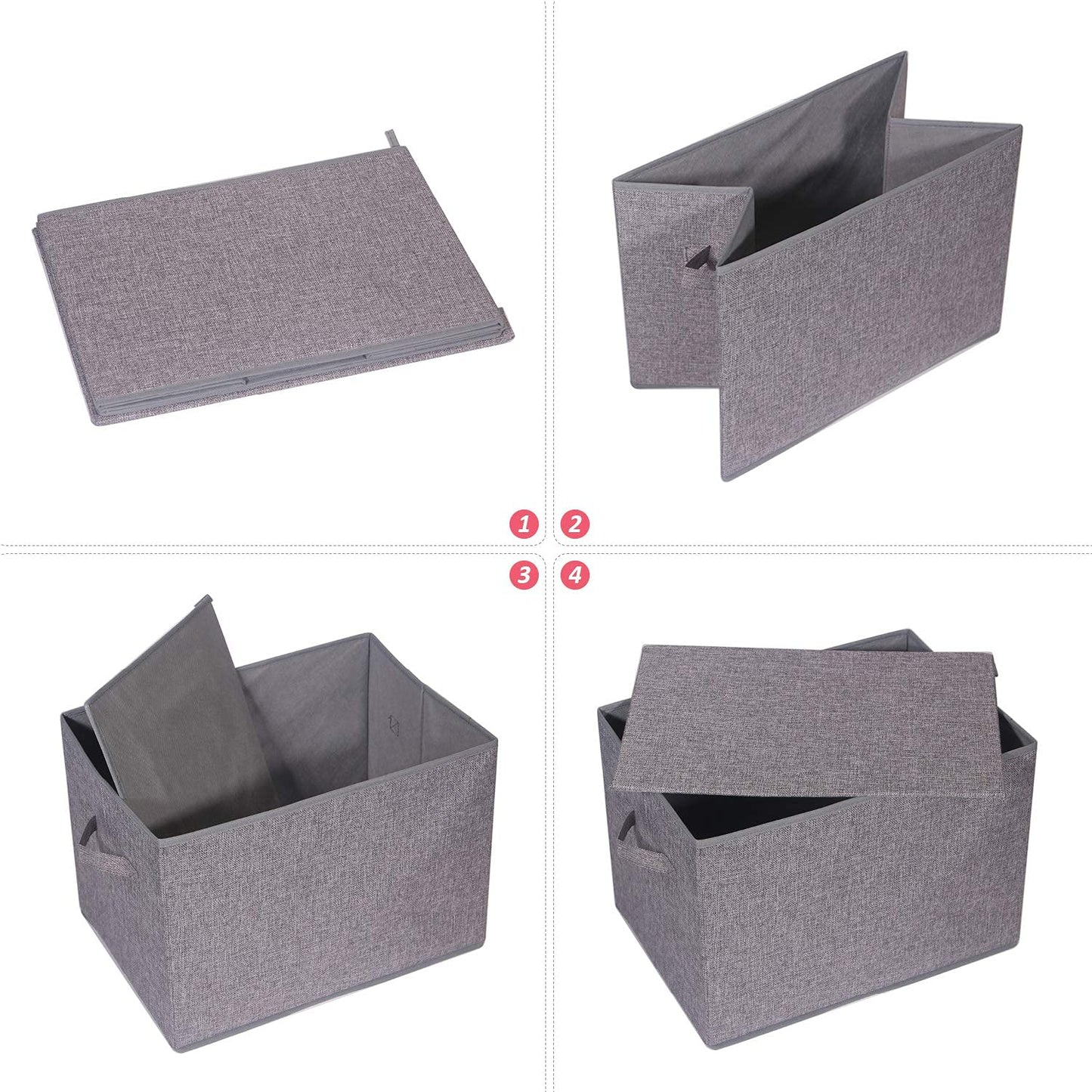 TENABORT 4 Pack Large Foldable Storage Box with Lids Fabric Storage Cube Organizer Cloth Containers Bins Baskets for Closet Clothes Clothing Bed Room