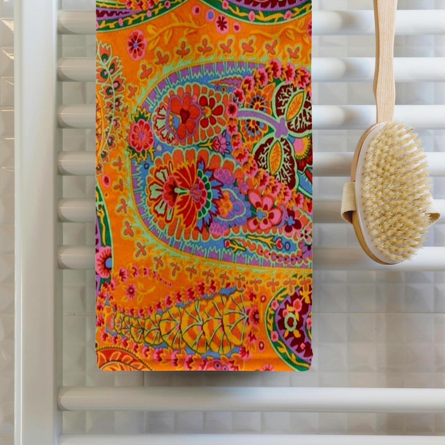 3D Rose Lime Orange n Pink Batik Paisley TWL_60518_1 Towel, 15" x 22"
