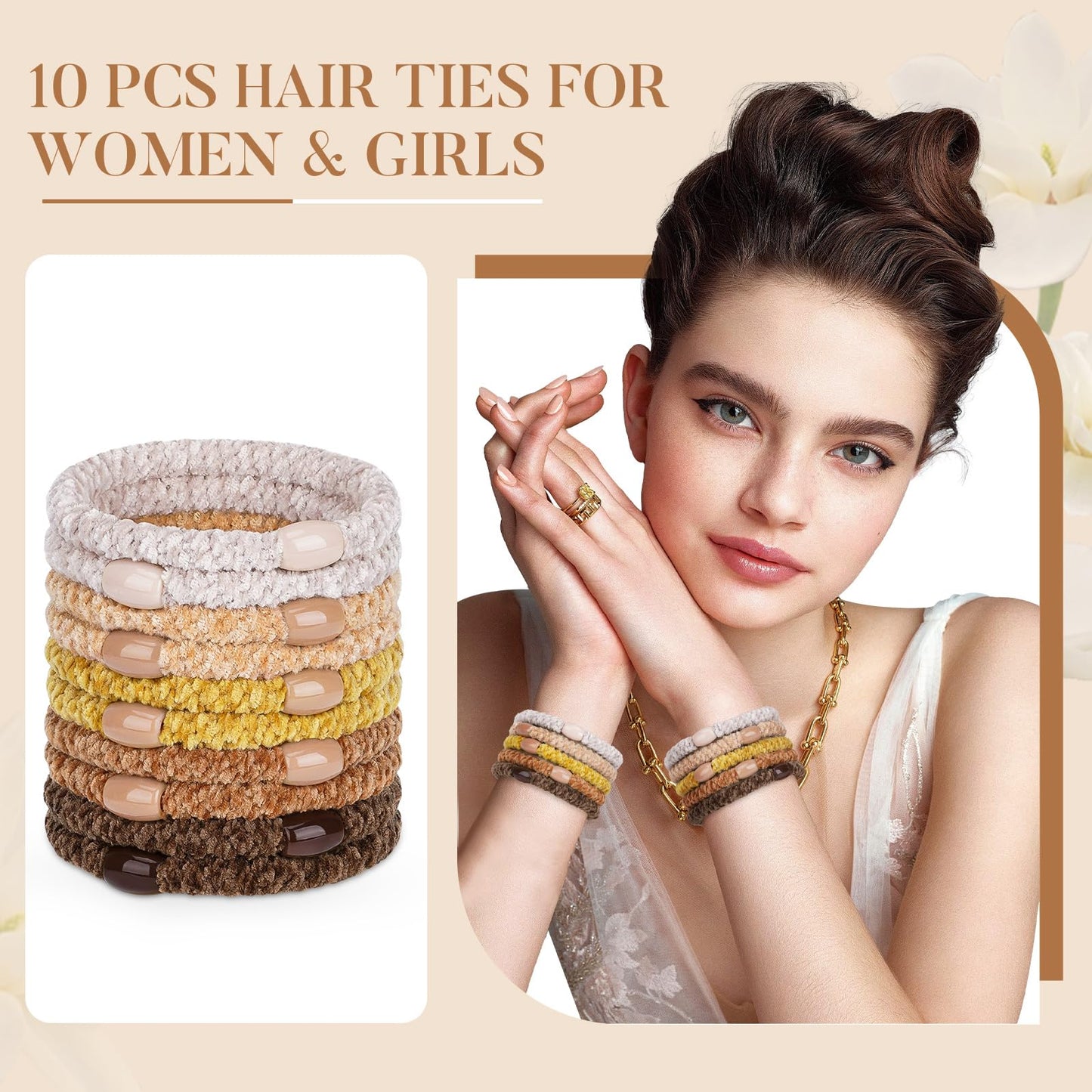 FORENEE Braided Hair Ties No Damage, 10 Pcs Soft Plush Hair Bands for Women's Hair, Bracelet Hair Elastics & Ponytail Holders for Thick Hair - Terra Beauty and Personal Care forenee