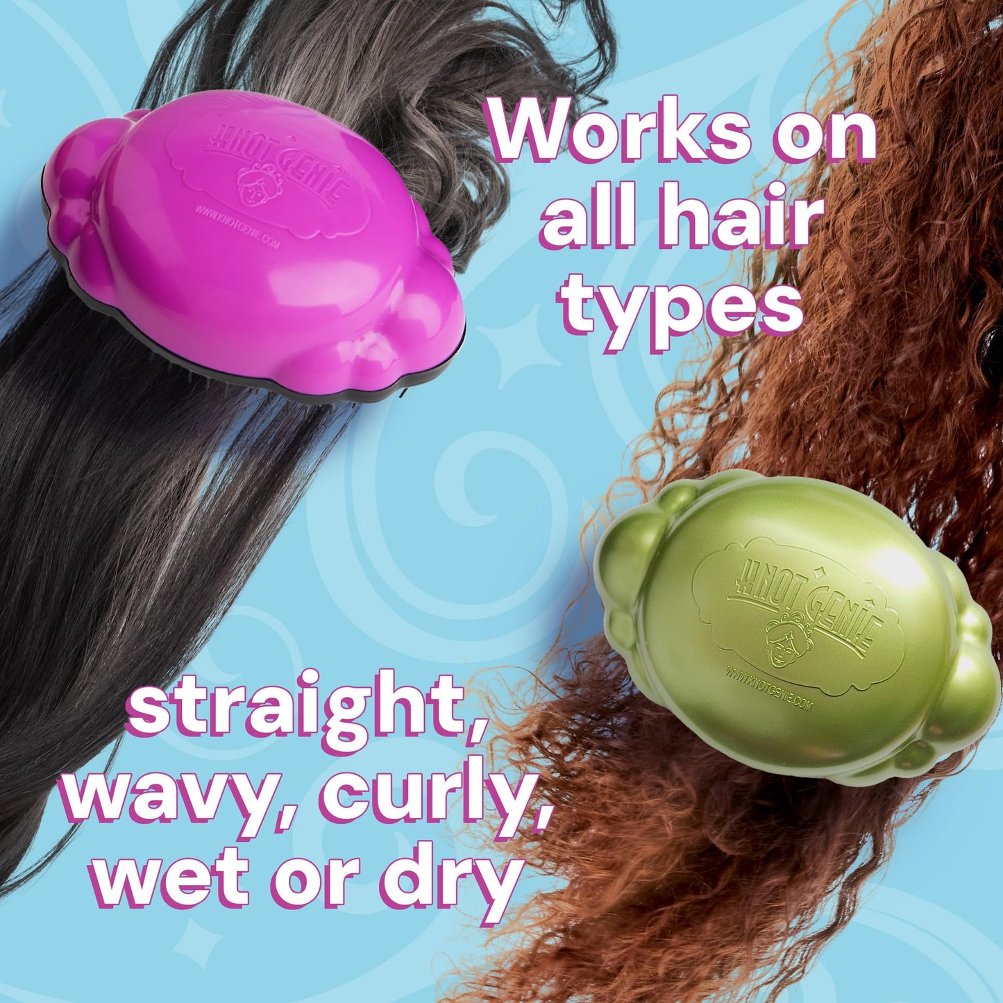 Knot Genie Teeny Detangling Hair Brush for Kids (Fairy Pink) | Perfect Detangling Brush for Curly Hair, Gently Separate Tangles, Leaves Hair Smooth