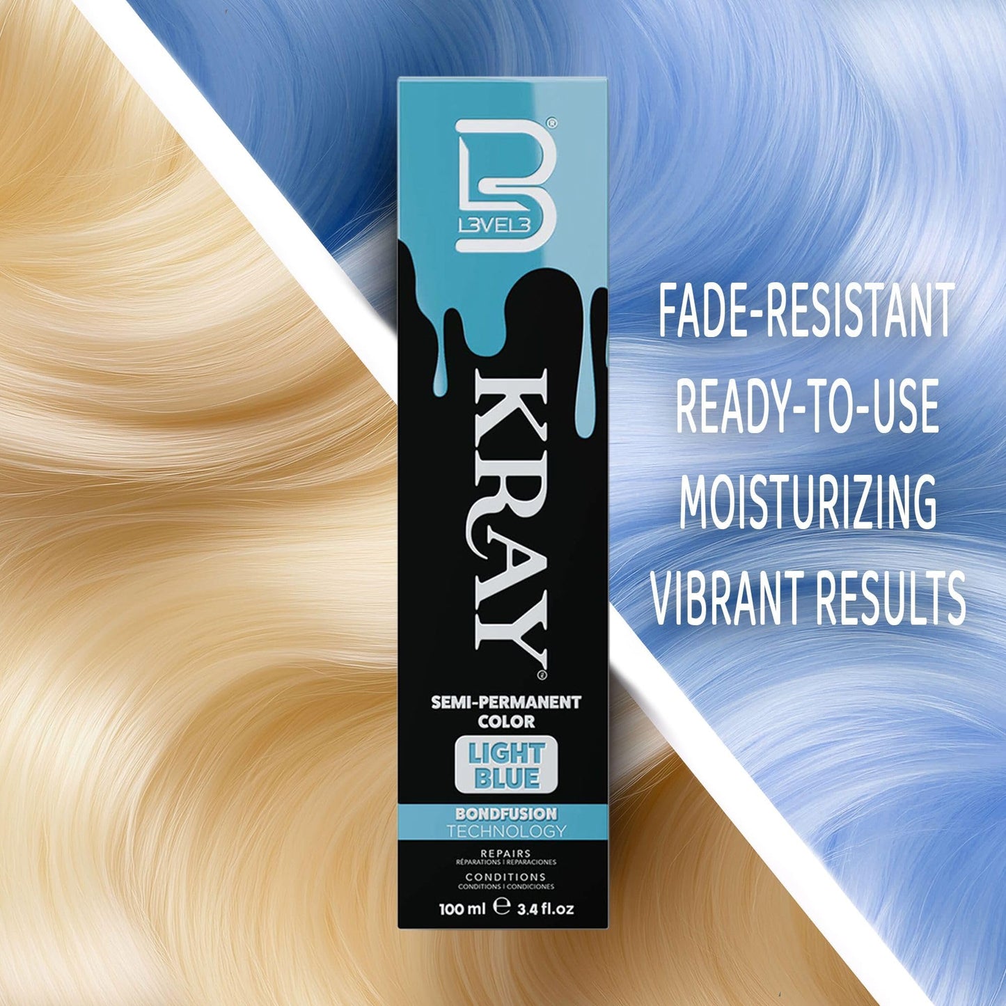 L3 - Level 3 Kray Semi Permanent Hair Color - Semi Permanent Hair Dye with Aloe Vera - Light Blue