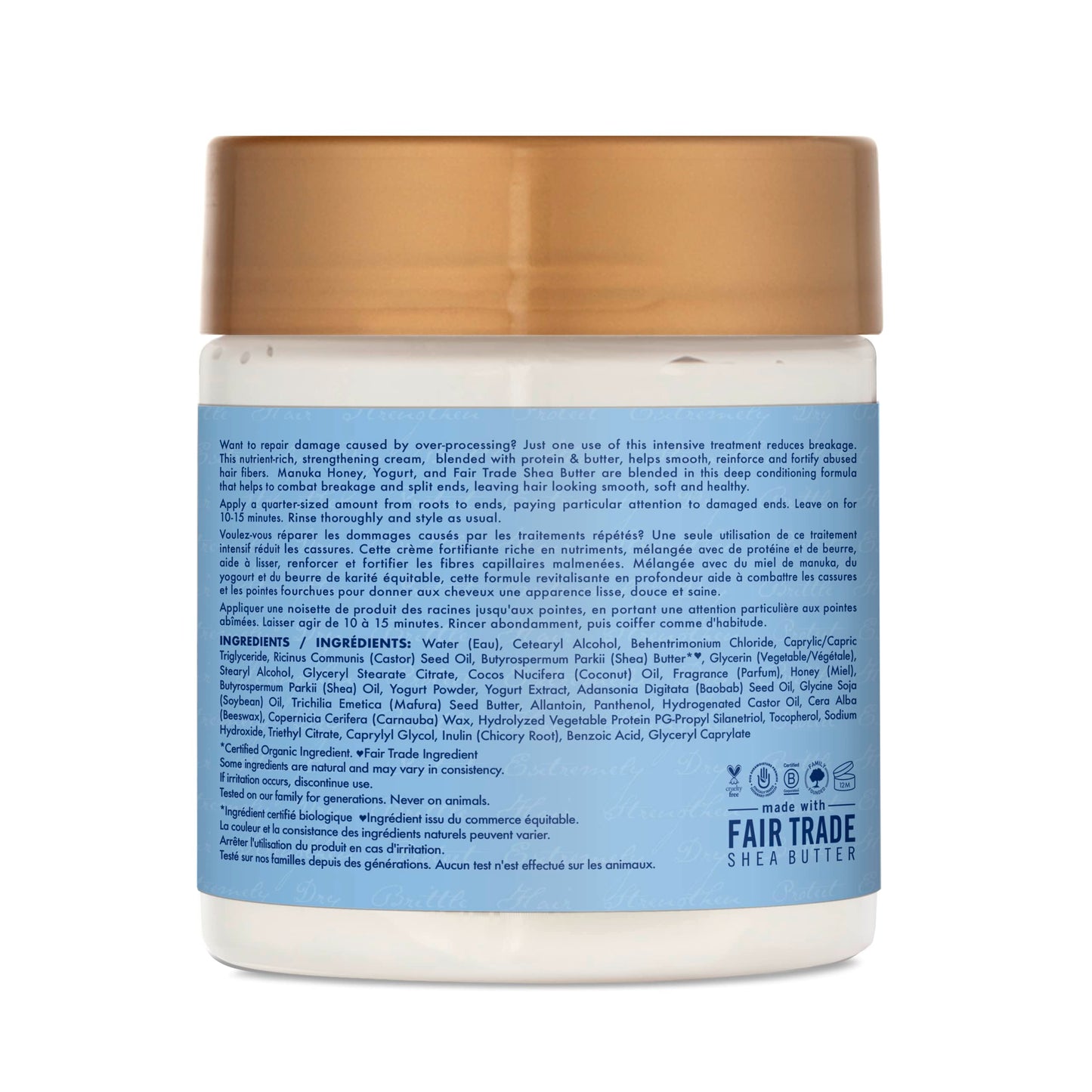 Hydrate + Repair Protein Power Hair Treatment For Dry, Damaged Hair Manuka Honey & Yogurt Sulfate-Free Deep Conditioner 237 Ml