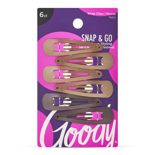 Goody Snap & Go Metal Contour Clips, 6 Count, Brunette, Snap Clips, Suitable for All Hair Types, Pain-Free Hair Accessories for Women, Men, and Kids