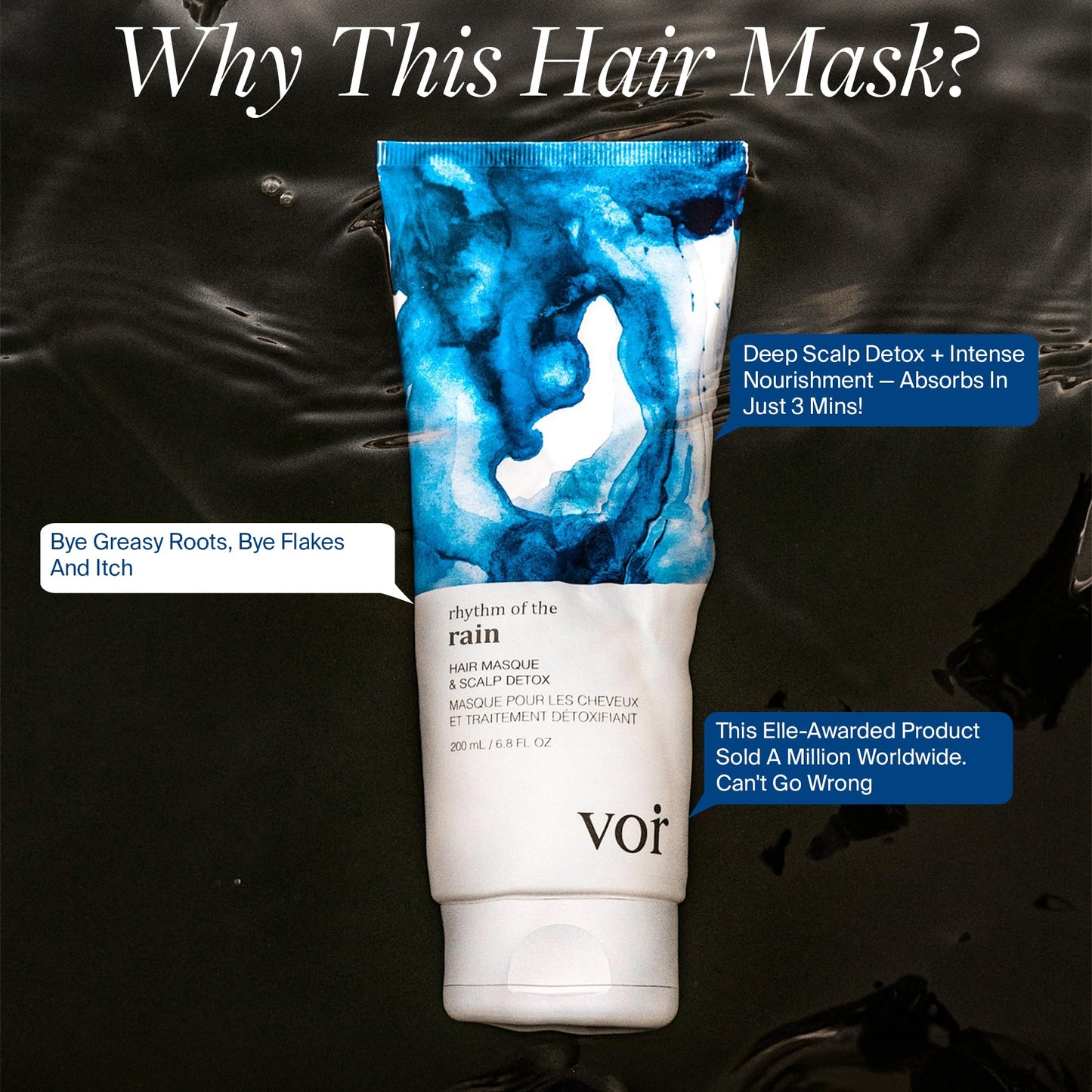 Voir Haircare Rhythm of the Rain Deep Conditioning Hair Mask with Argan Oil + Rosebay & Red Clover Extracts - Hair Mask for Damaged Hair - Scalp