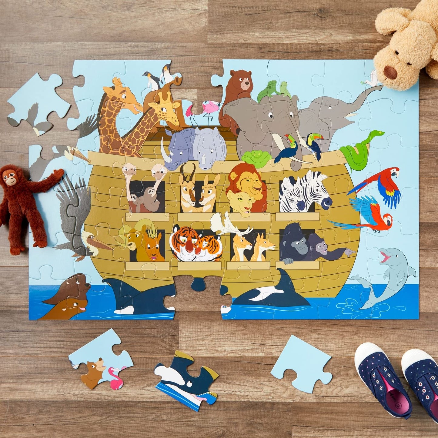 48 Piece Jumbo Floor Puzzle for Kids Ages 3-5 and 4-8, 2x3 Feet Giant Jigsaw Puzzles for Toddler Preschool Learning, Noah's Ark