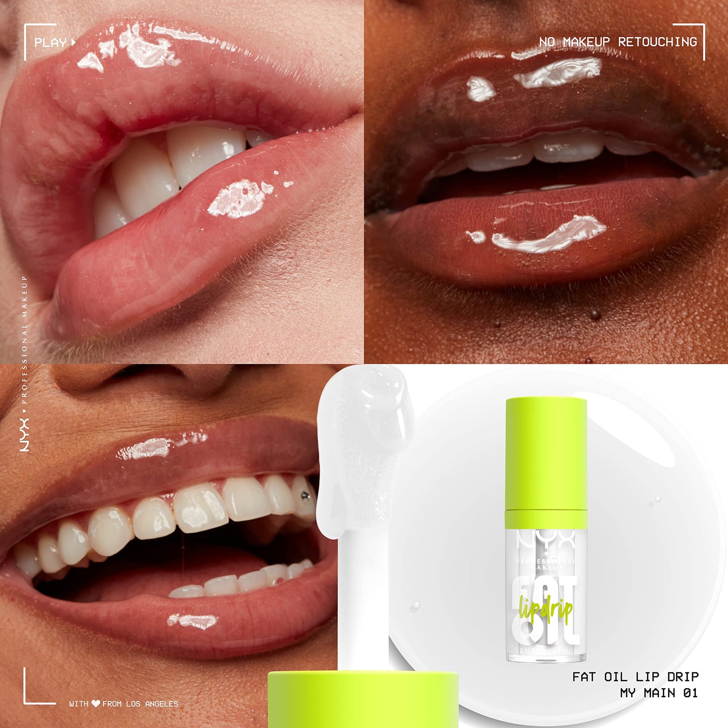 NYX PROFESSIONAL MAKEUP Fat Oil Lip Drip, Moisturizing Lip Oil Gloss, Vegan Tinted Formula, Up to 12 HR Hydration - My Main (Clear)