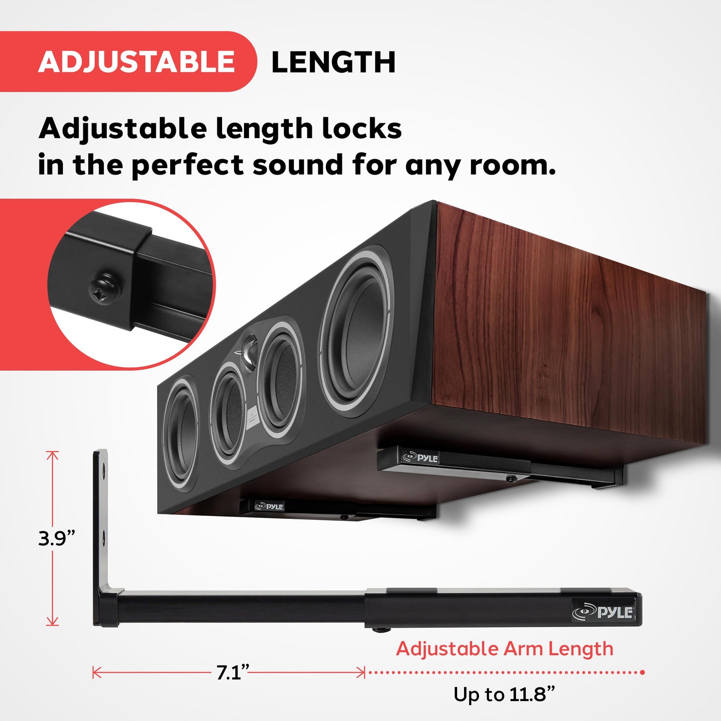 Pyle Adjustable Speaker Wall Mount Brackets - 2 Pack Extendable Steel Arms for Center Channel, Small or Large Speakers & Soundbars - 110 lbs…