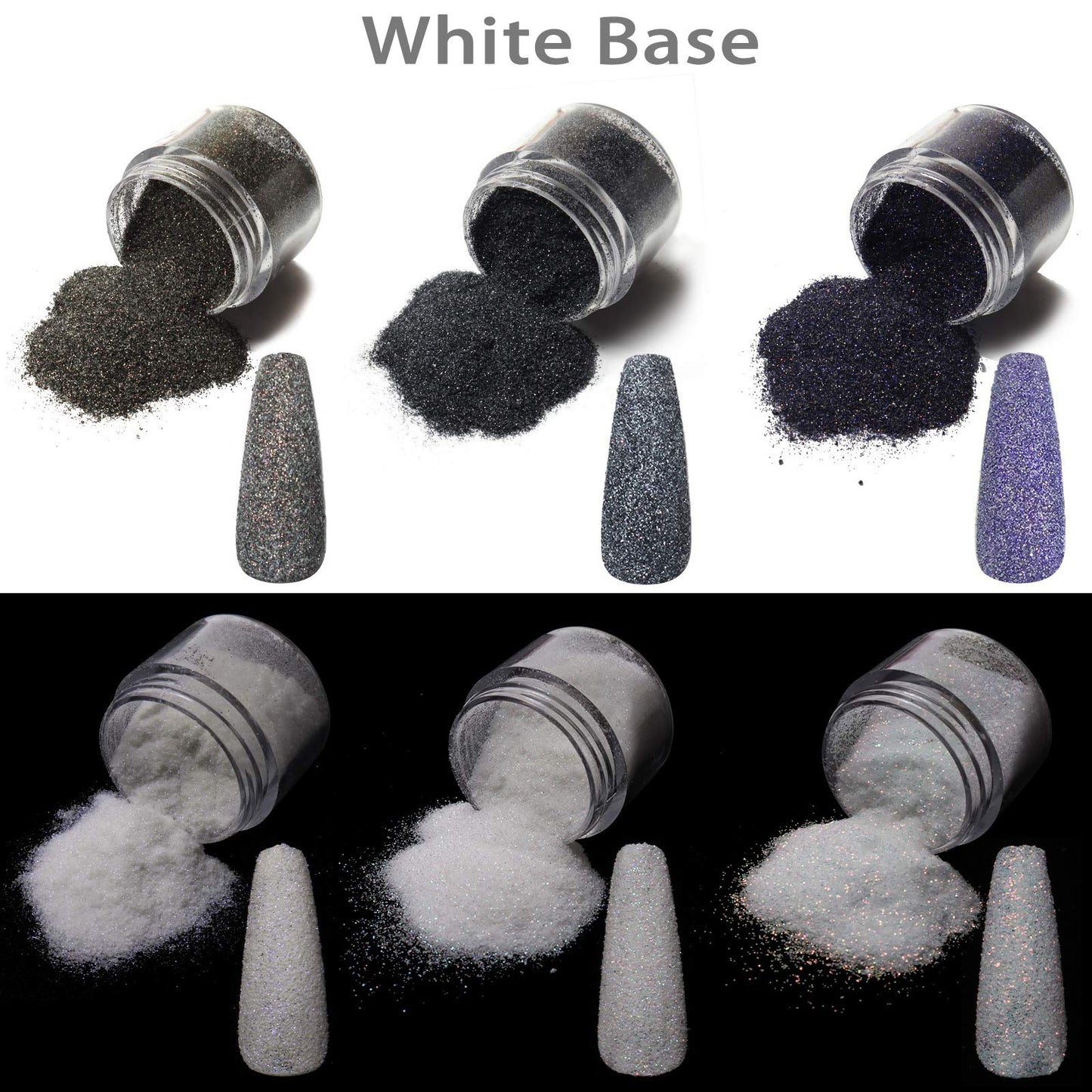 Allstarry 6 Colors Nail Glitter Powder Holographic White Black Nail Shining Sugar Effect Glitter Colorful Cosmetic Festival Powder DIY Nail Art