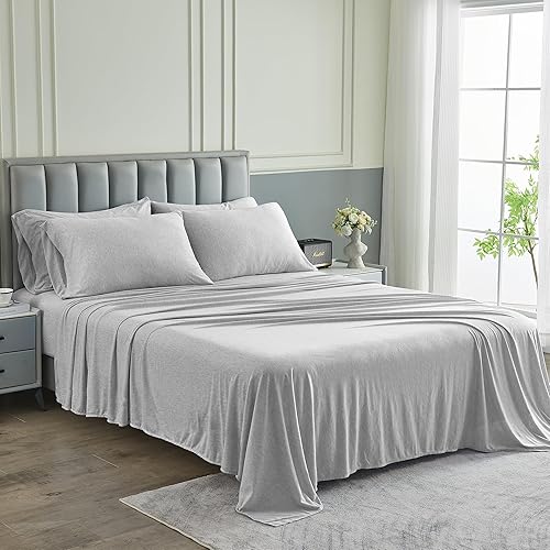 Pure Bedding Bed Sheets - King Sheet Set [6-Piece, Heather Light Grey] - Hotel Luxury 1800 Brushed Microfiber - Soft and Breathable - Deep Pocket