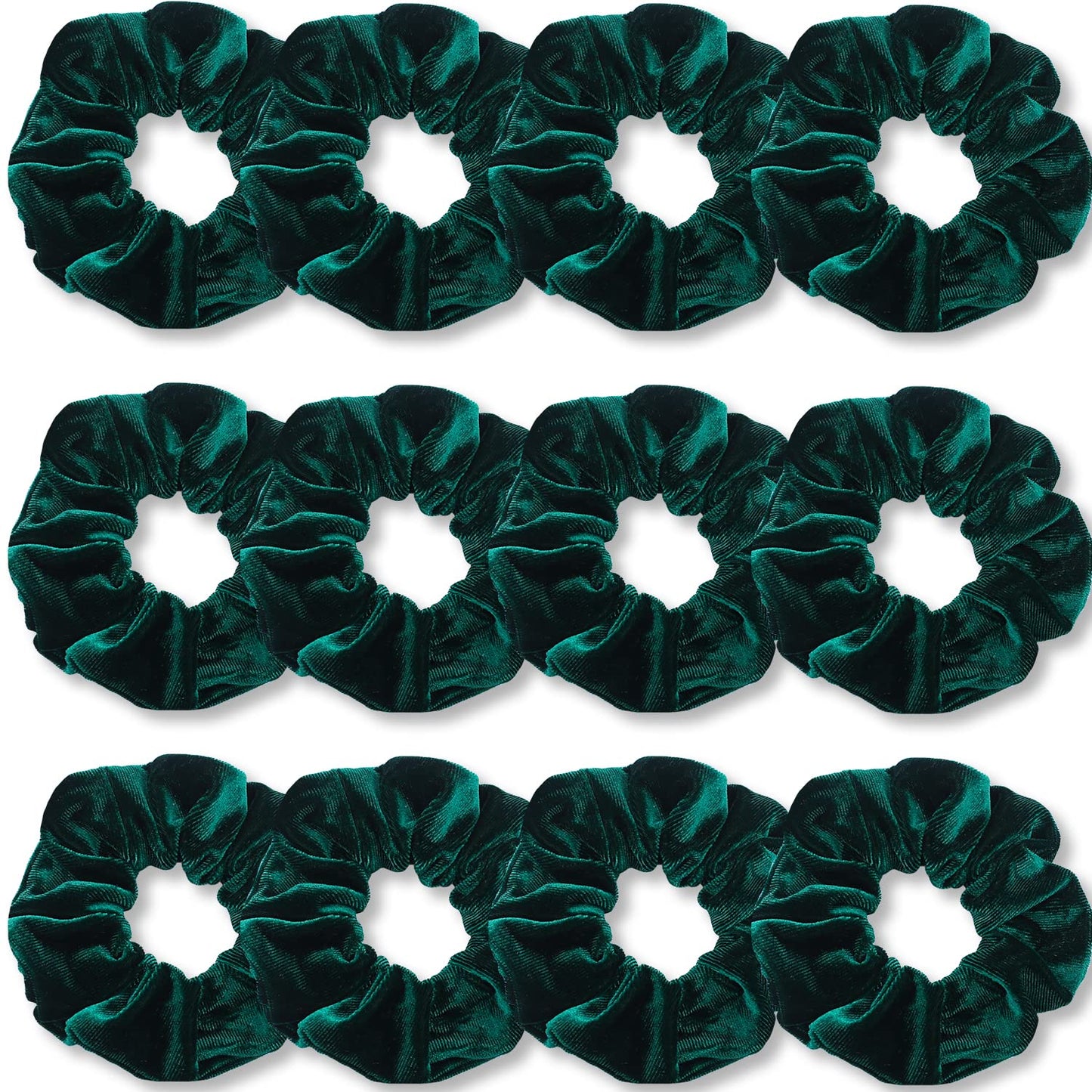 IVARYSS Dark Green Scrunchies, Premium Velvet Soft Hair Scrunchy Bulk, Solid Colors Thick Elastic Bands, Hair Accessories for Women and Girls, 12 Pack