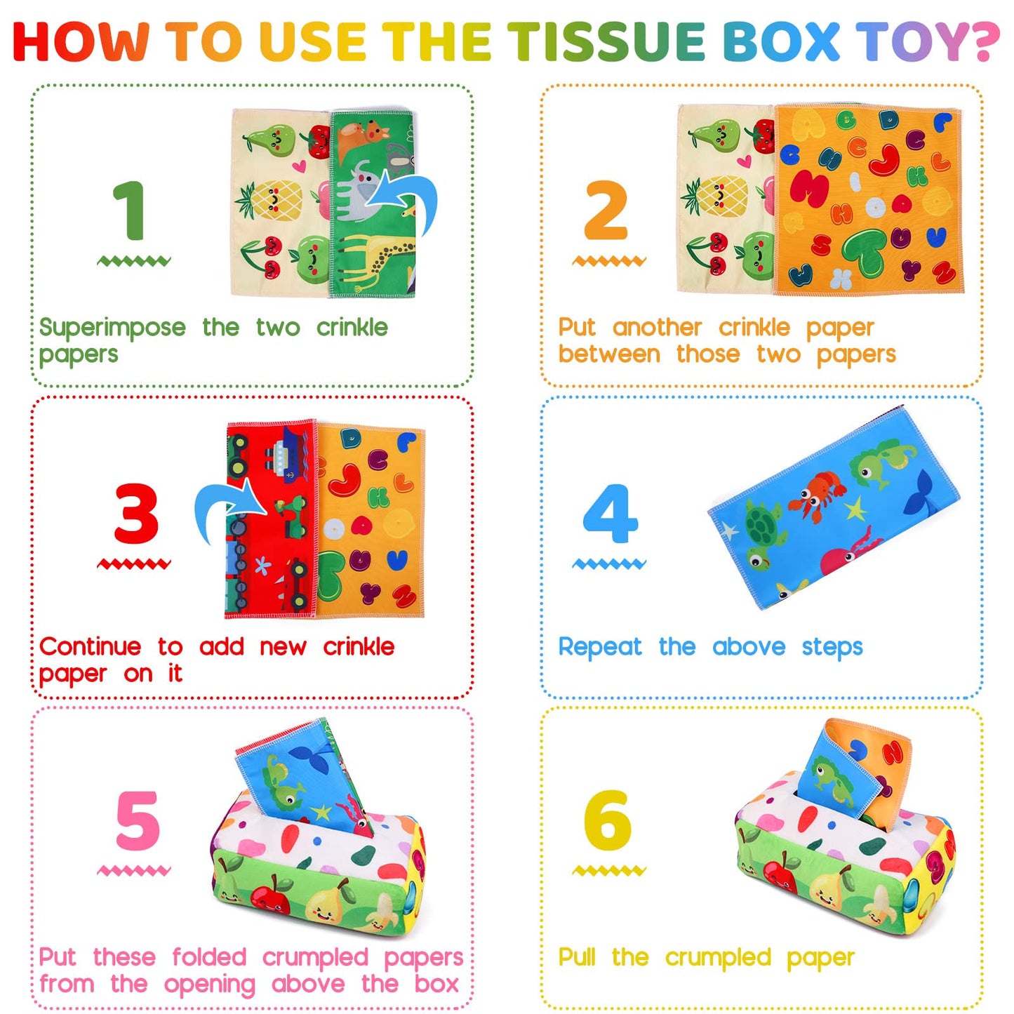 YOGINGO Baby Tissue Box Toy | Montessori Sensory Crinkle Toy for Infants 6–12 Months | Soft, High-Contrast Early Learning Gift