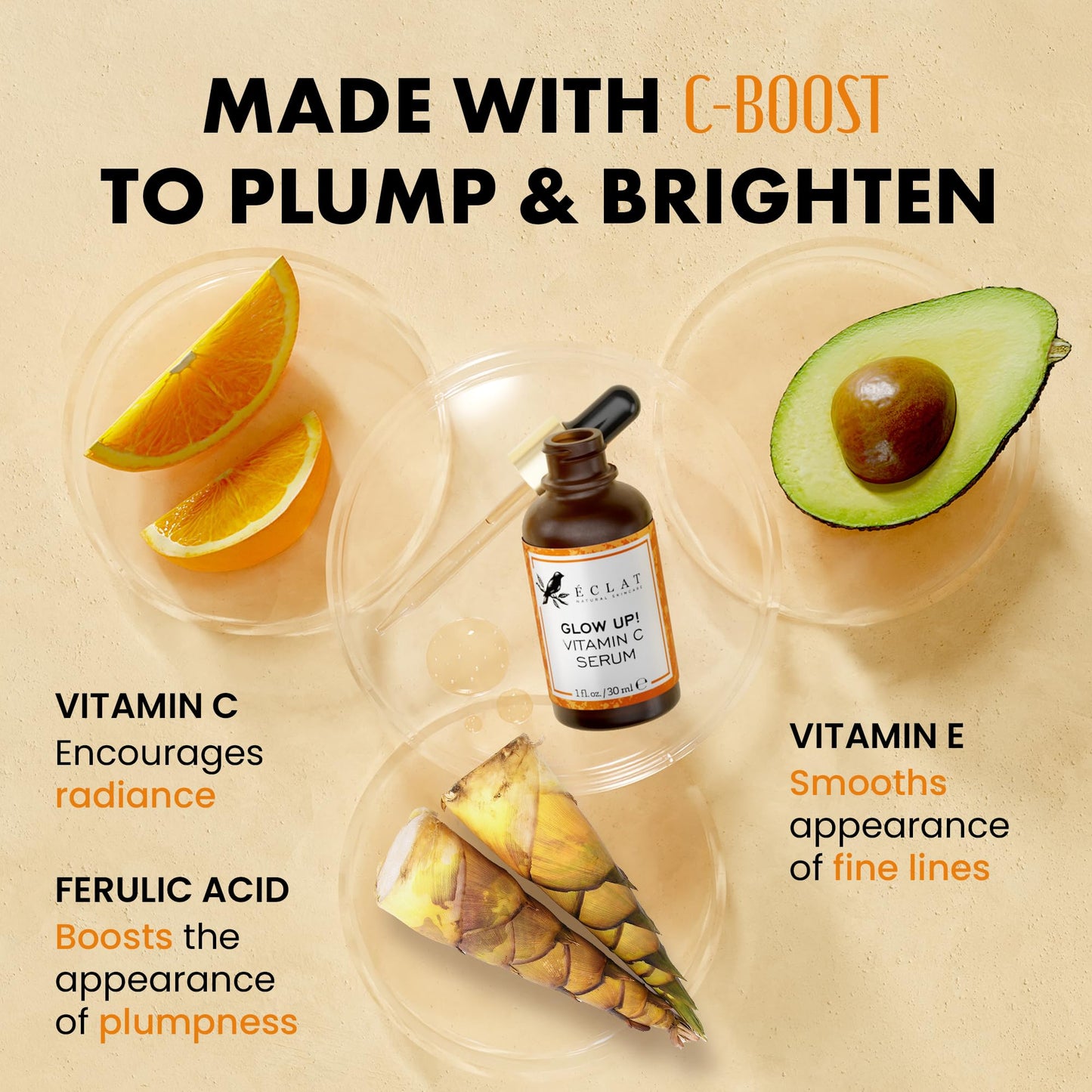 Eclat Skincare Vitamin C Serum - Skin Care for Dark Spots, Vitamin C Serum for Face with Hyaluronic Acid, Ferulic Acid, & Vit E - Anti Aging and Skin Beauty and Personal Care Eclat Skincare