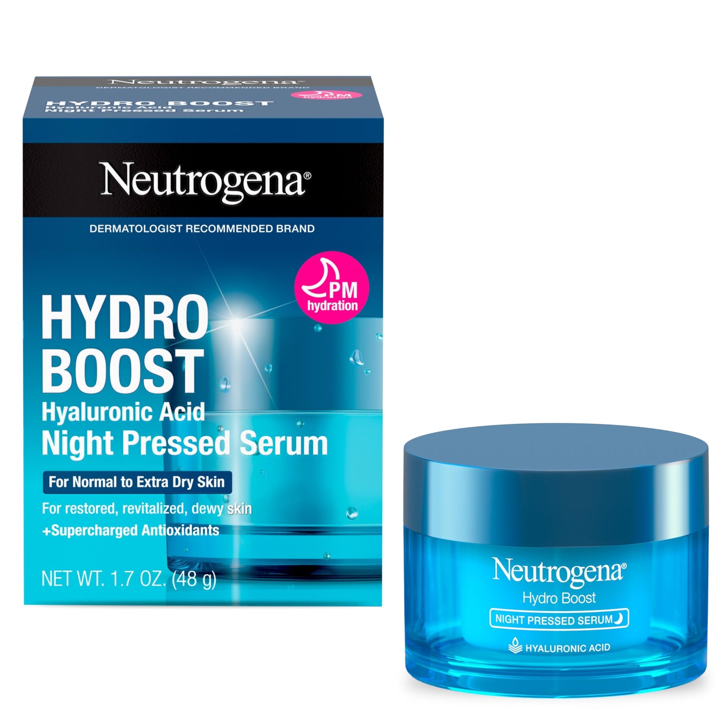 Neutrogena Hydro Boost Night Pressed Serum - with Hyaluronic Acid & Antioxidants, Hydrating Face Moisturizer that Restores & Revitalizes Skin
