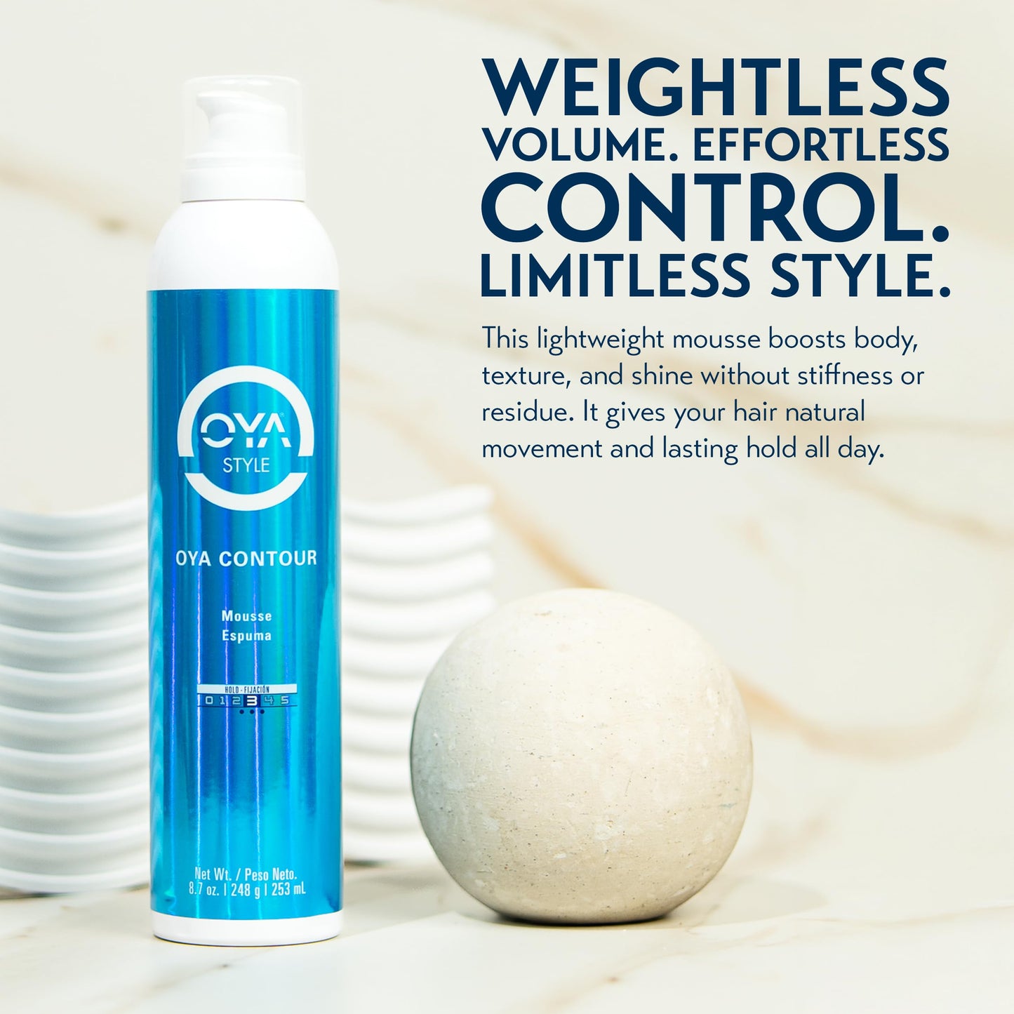 OYA CONTOUR Moisturizing Hair Mousse - Nourishing Volumizing Styling Foam for Curly & Wavy Hair - Defines Curls, Smooths Frizz, Boosts Shine & Bounce